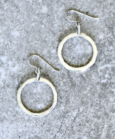 Hammered Sterling Silver Small Hoop Earrings with Sterling Silver Earring Wires