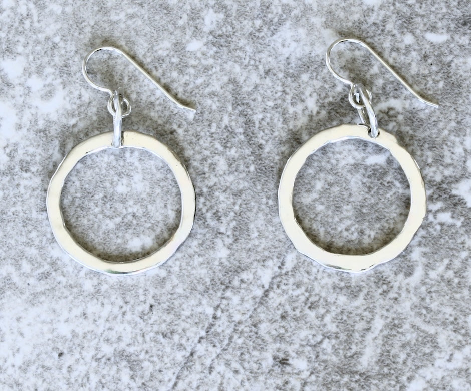 Hammered Sterling Silver Small Hoop Earrings with Sterling Silver Earring Wires