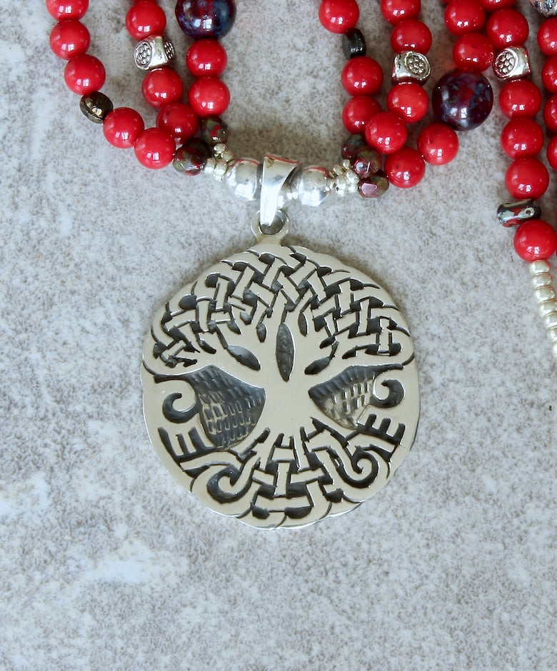 Sterling Silver Tree of Life Pendant with Czech Glass and Sterling Silver