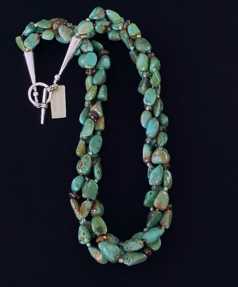 Pilot Mountain Turquoise Nugget 3-Strand Twist Necklace