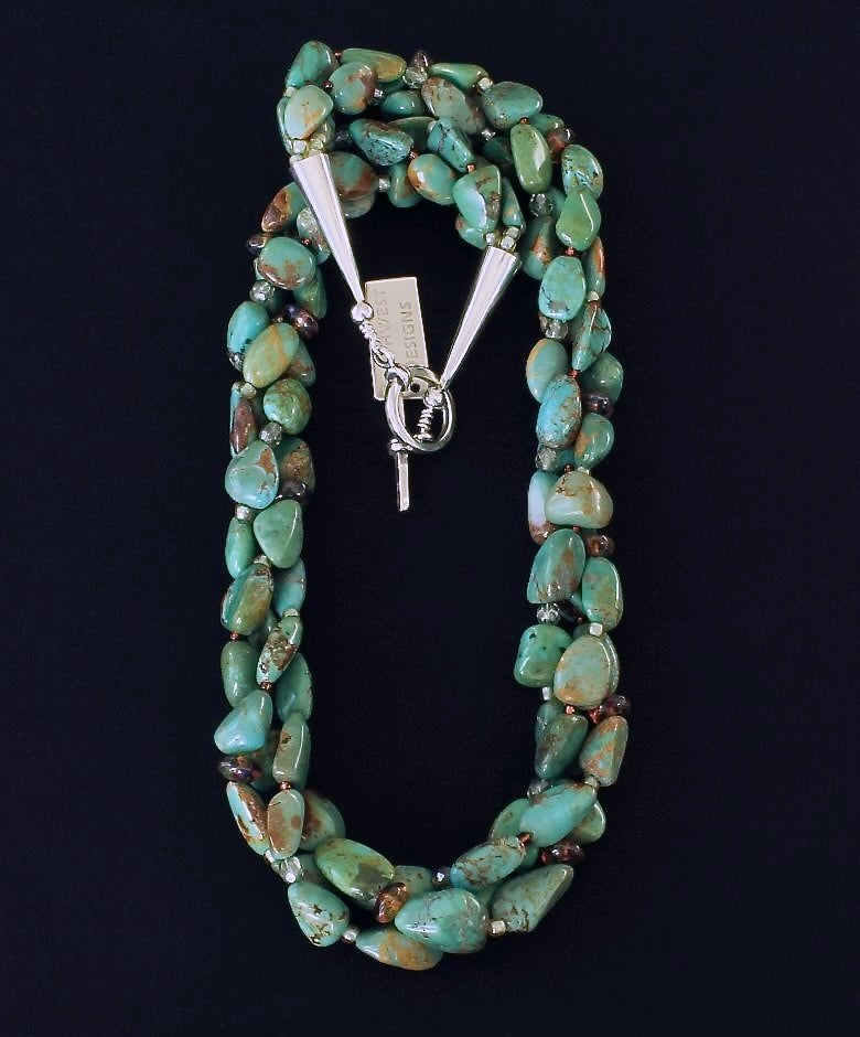 Pilot Mountain Turquoise Nugget 3-Strand Twist Necklace
