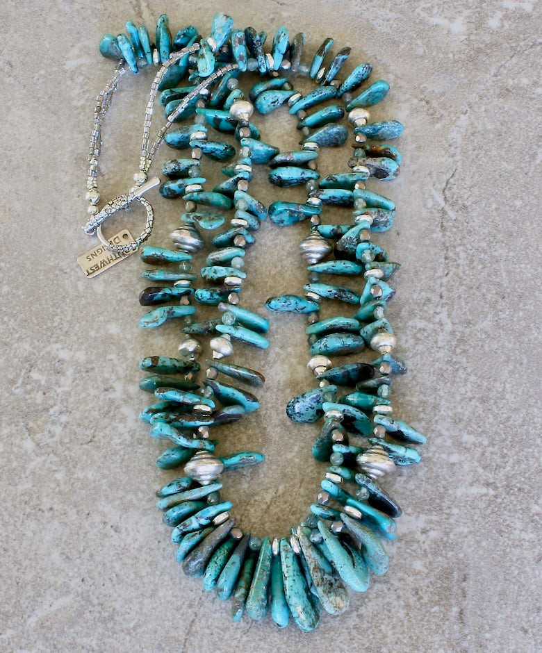 Turquoise Briolette 2-Strand Necklace with Apatite, Czech Glass and Sterling Silver