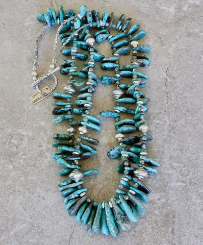 Turquoise Briolette 2-Strand Necklace with Apatite, Czech Glass and Sterling Silver