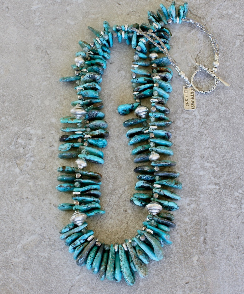 Turquoise Briolette 2-Strand Necklace with Apatite, Czech Glass and Sterling Silver