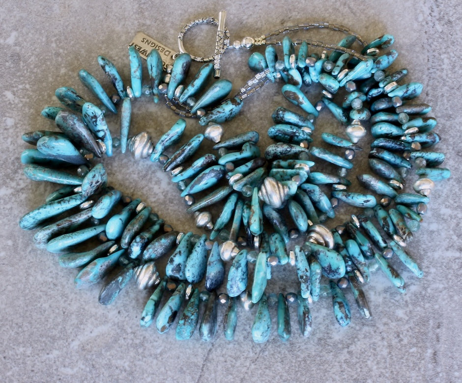 Turquoise Briolette 2-Strand Necklace with Apatite, Czech Glass and Sterling Silver