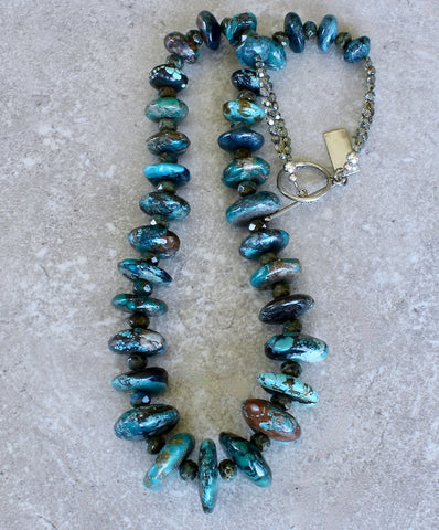 Turquoise Graduated Rondelle Bead Necklace with Czech Glass and Sterling Silver