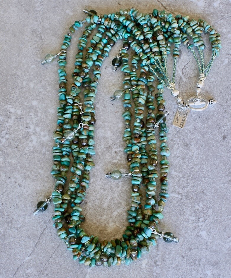 Turquoise Nugget 5-Strand Necklace with Czech Glass and Sterling Silver