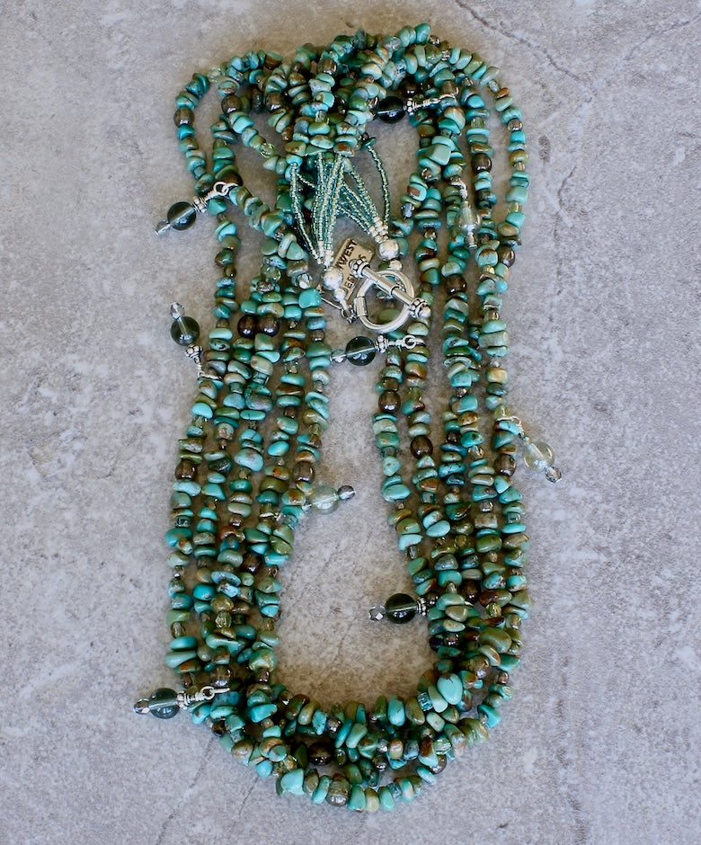 Turquoise Nugget 5-Strand Necklace with Czech Glass and Sterling Silver