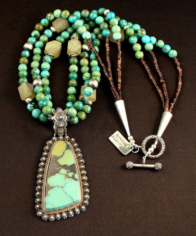 China Mountain Turquoise & Sterling Pendant with Turquoise Rounds
