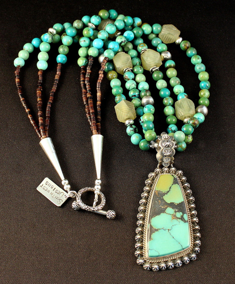 China Mountain Turquoise & Sterling Pendant with Turquoise Rounds