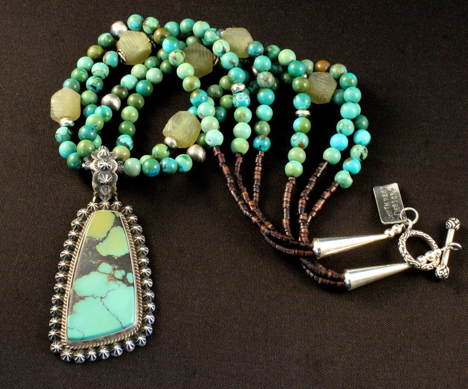 China Mountain Turquoise & Sterling Pendant with Turquoise Rounds
