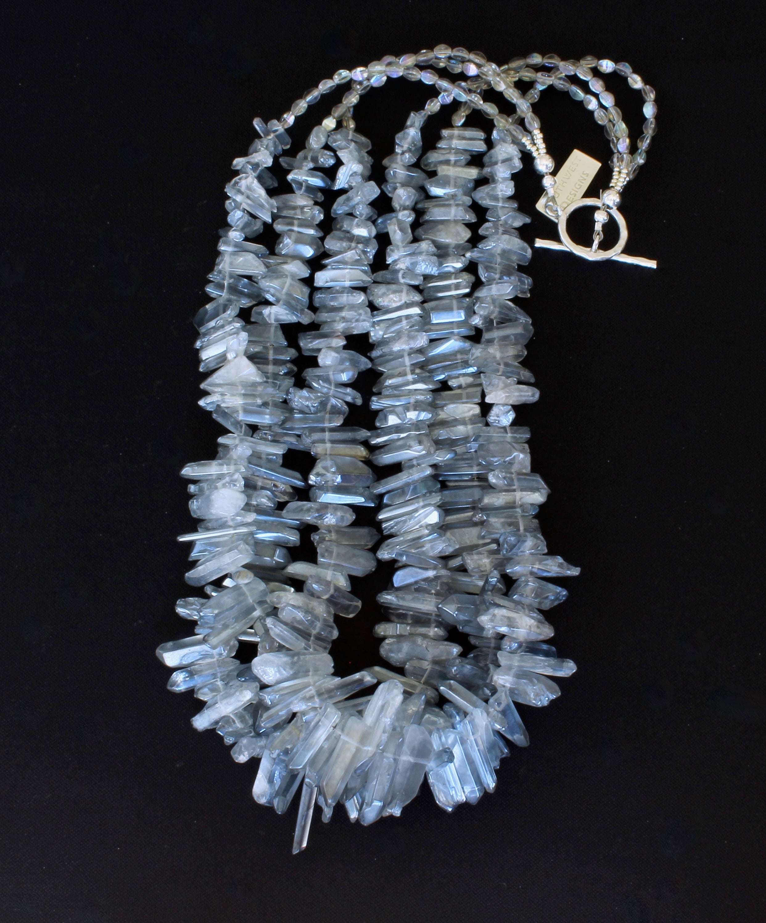 Silver Crystal Spike 3-Strand Necklace with Czech Glass and Sterling Silver Toggle Clasp