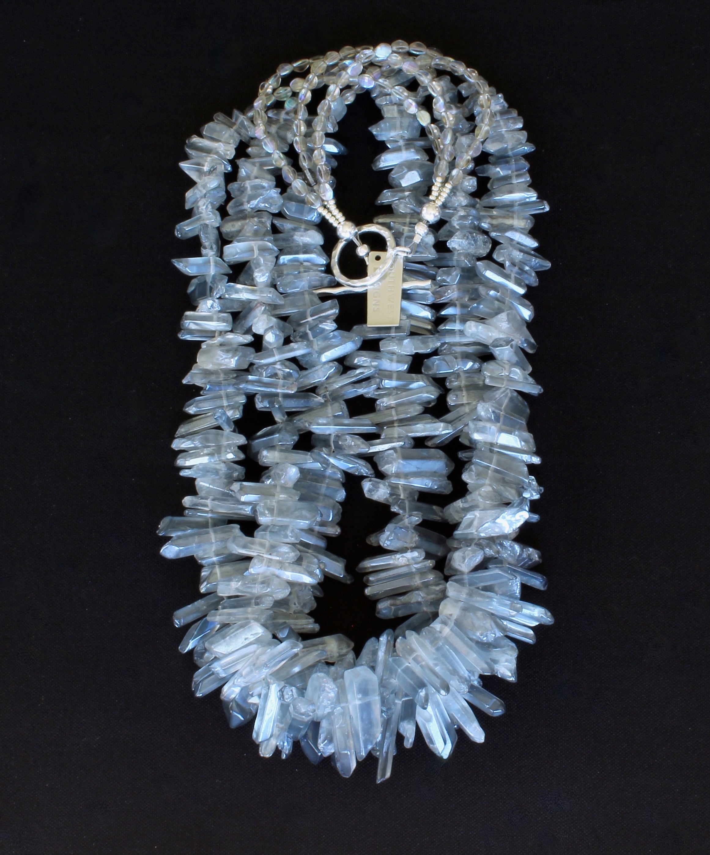 Silver Crystal Spike 3-Strand Necklace with Czech Glass and Sterling Silver Toggle Clasp