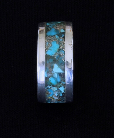 Rolled Sterling Silver Channel Ring with Inlaid Turquoise